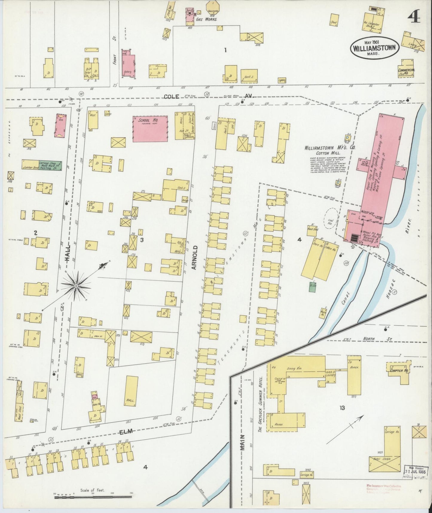 Sanborn Fire Insurance Map from Williamstown, Berkshire County, Massachusetts (1901), Sheet #0004 - Historic Sanborn Fire Insurance Map Print, vintage old map wall art, antique decor, genealogy gift, Massachusetts Massachusetts map