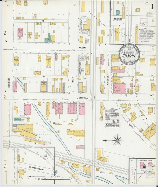Sanborn Fire Insurance Map from Gilman, Iroquois County, Illinois (1906), Sheet #0001 - Historic Sanborn Fire Insurance Map Print, vintage old map wall art, antique decor, genealogy gift, Illinois Illinois map