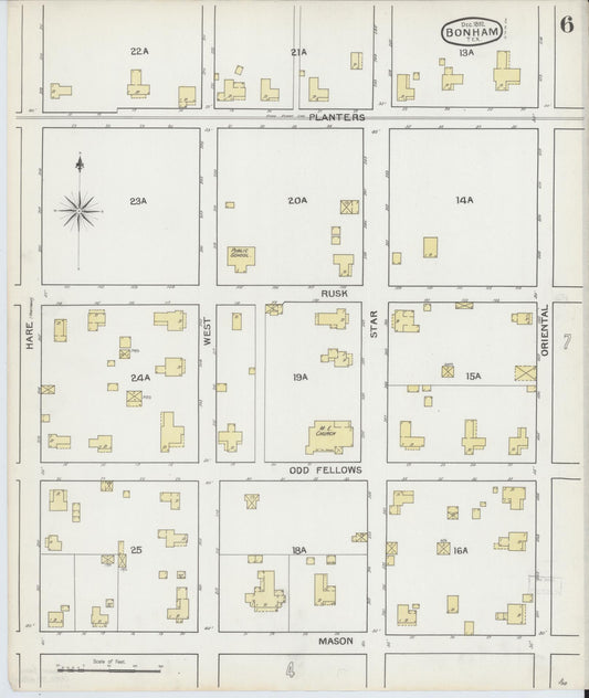 Sanborn Fire Insurance Map from Bonham, Fannin County, Texas (1892), Sheet #0006 - Historic Sanborn Fire Insurance Map Print, vintage old map wall art, antique decor, genealogy gift, Texas Texas map