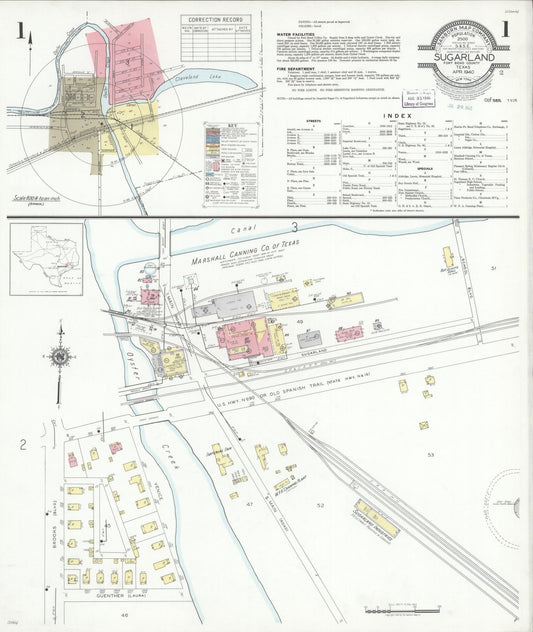 Sanborn Fire Insurance Map from Sugarland, Fort Bend County, Texas (1940), Sheet #0001 - Complete Map Set gallery image, historic Sanborn map, vintage wall art, Texas Texas