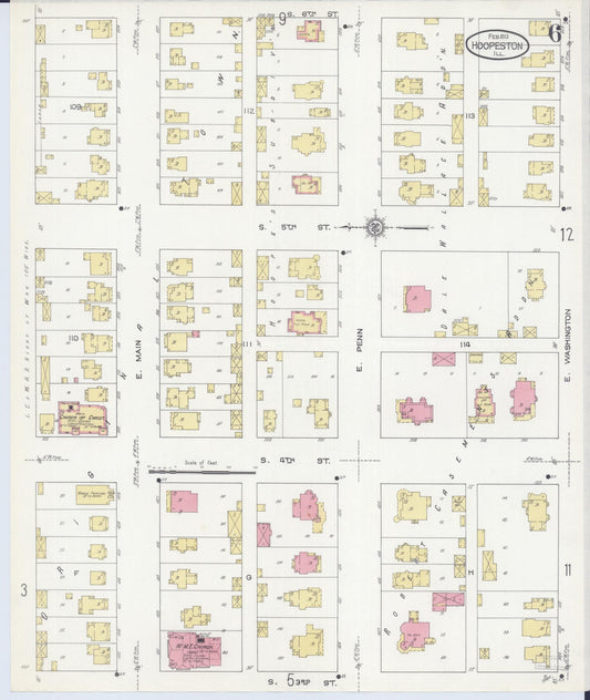 Sanborn Fire Insurance Map from Hoopeston, Vermilion County, Illinois (1913), Sheet #0006 - Historic Sanborn Fire Insurance Map Print, vintage old map wall art, antique decor, genealogy gift, Illinois Illinois map