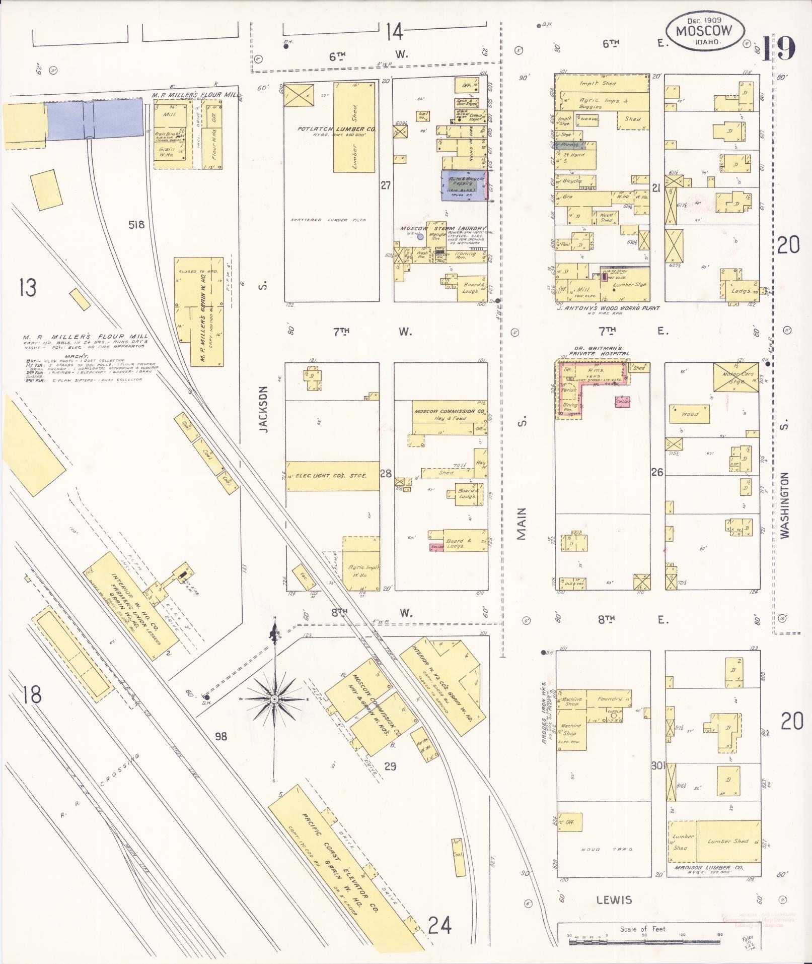 Sanborn Fire Insurance Map from Moscow, Latah County, Idaho (1909), Sheet #0019 - Historic Sanborn Fire Insurance Map Print, vintage old map wall art, antique decor, genealogy gift, Idaho Idaho map
