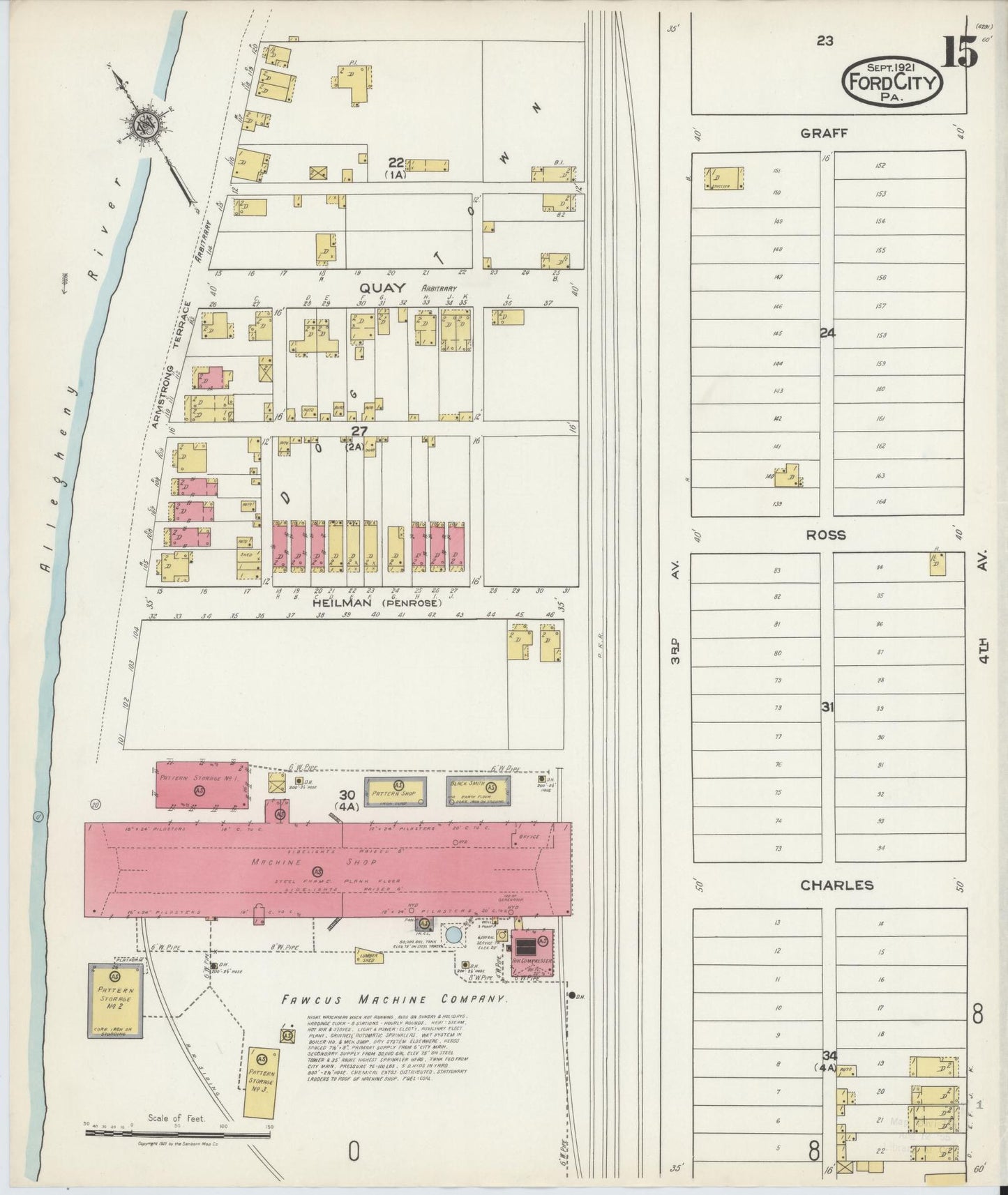 Sanborn Fire Insurance Map from Ford City, Armstrong County, Pennsylvania (1921), Sheet #0015 - Historic Sanborn Fire Insurance Map Print, vintage old map wall art, antique decor, genealogy gift, Pennsylvania Pennsylvania map