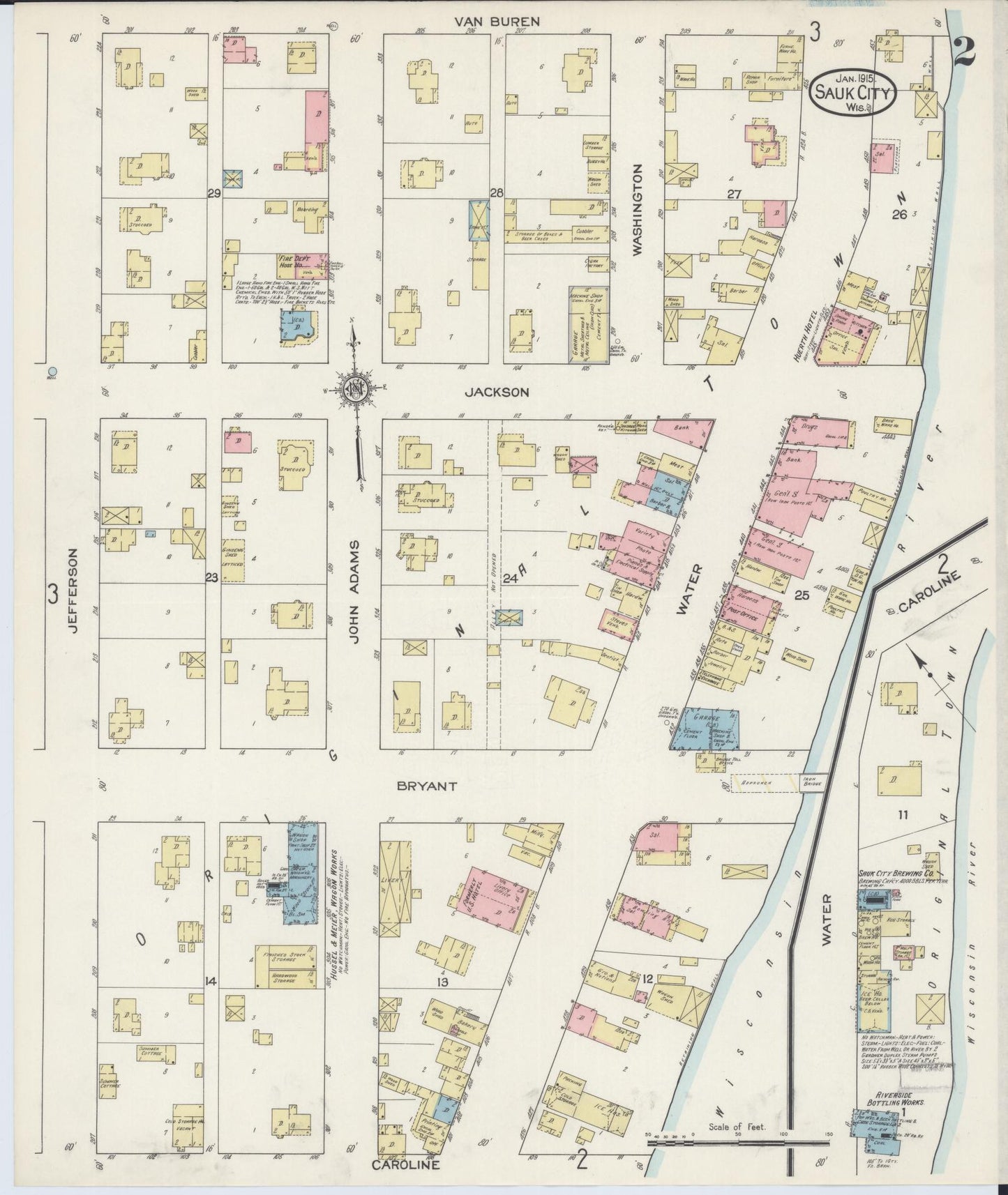 Sanborn Fire Insurance Map from Sauk City, Sauk County, Wisconsin (1915), Sheet #0002 - Complete Map Set gallery image, historic Sanborn map, vintage wall art, Wisconsin Wisconsin