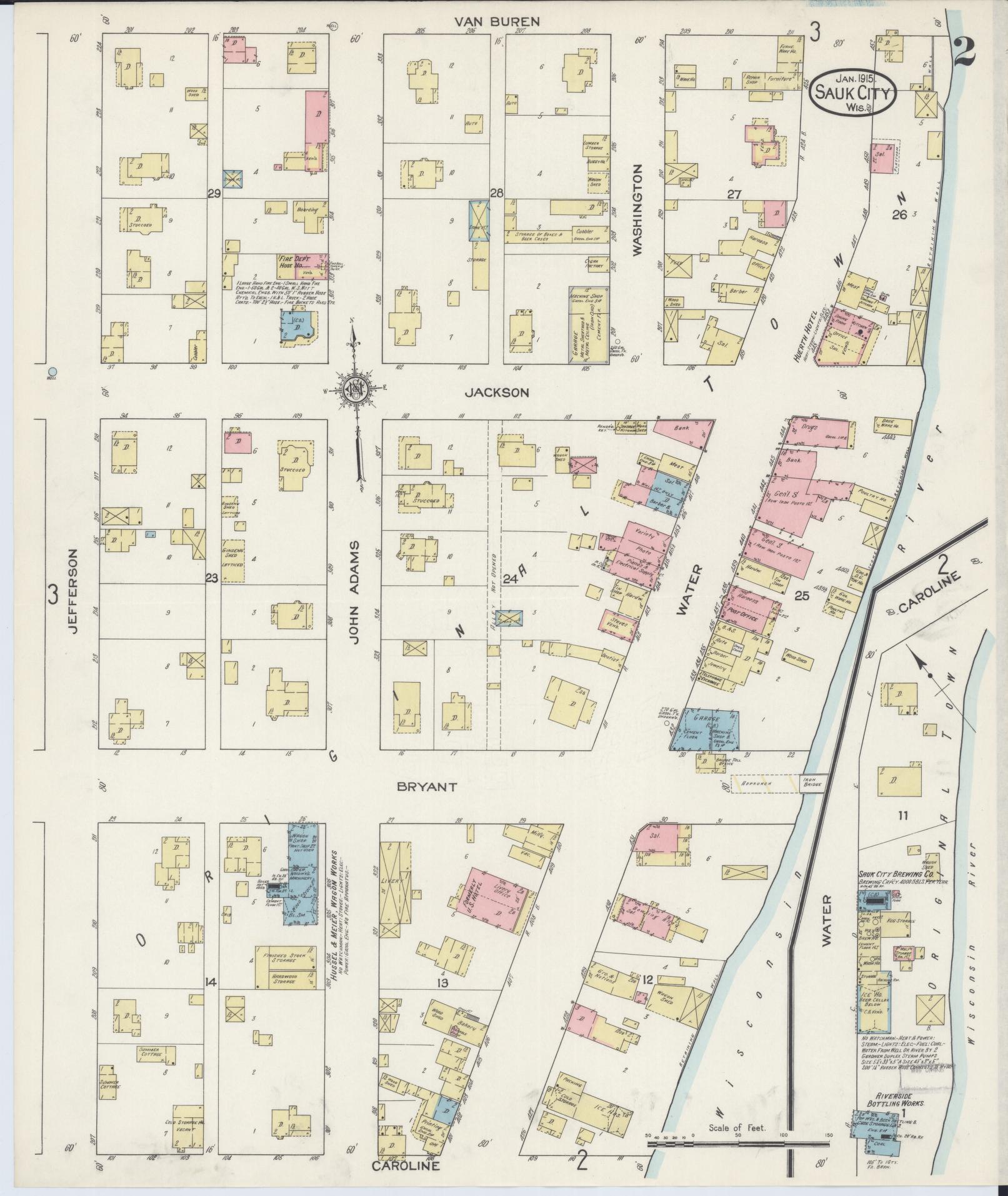 Sanborn Fire Insurance Map from Sauk City, Sauk County, Wisconsin (1915), Sheet #0002 - Complete Map Set gallery image, historic Sanborn map, vintage wall art, Wisconsin Wisconsin