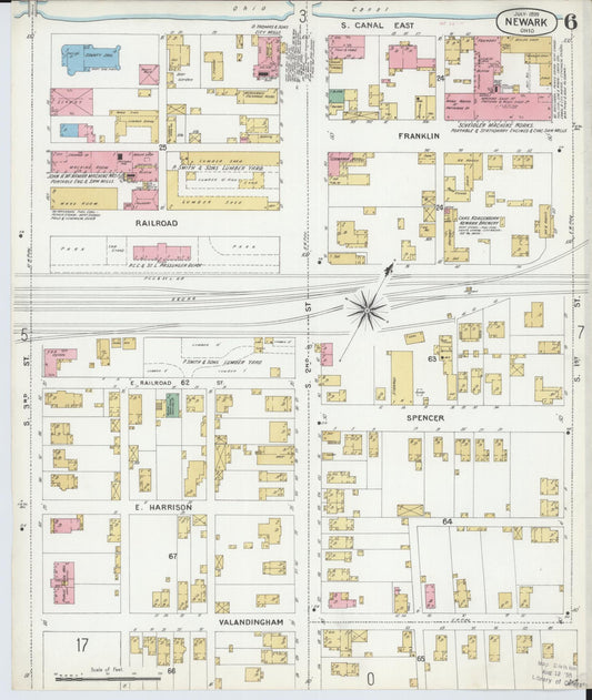 Sanborn Fire Insurance Map from Newark, Licking County, Ohio (1899), Sheet #0006 - Historic Sanborn Fire Insurance Map Print, vintage old map wall art, antique decor, genealogy gift, Ohio Ohio map