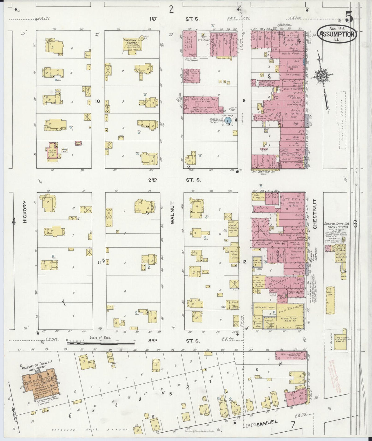 Sanborn Fire Insurance Map from Assumption, Christian County, Illinois (1916), Sheet #0005 - Complete Map Set gallery image, historic Sanborn map, vintage wall art, Illinois Illinois