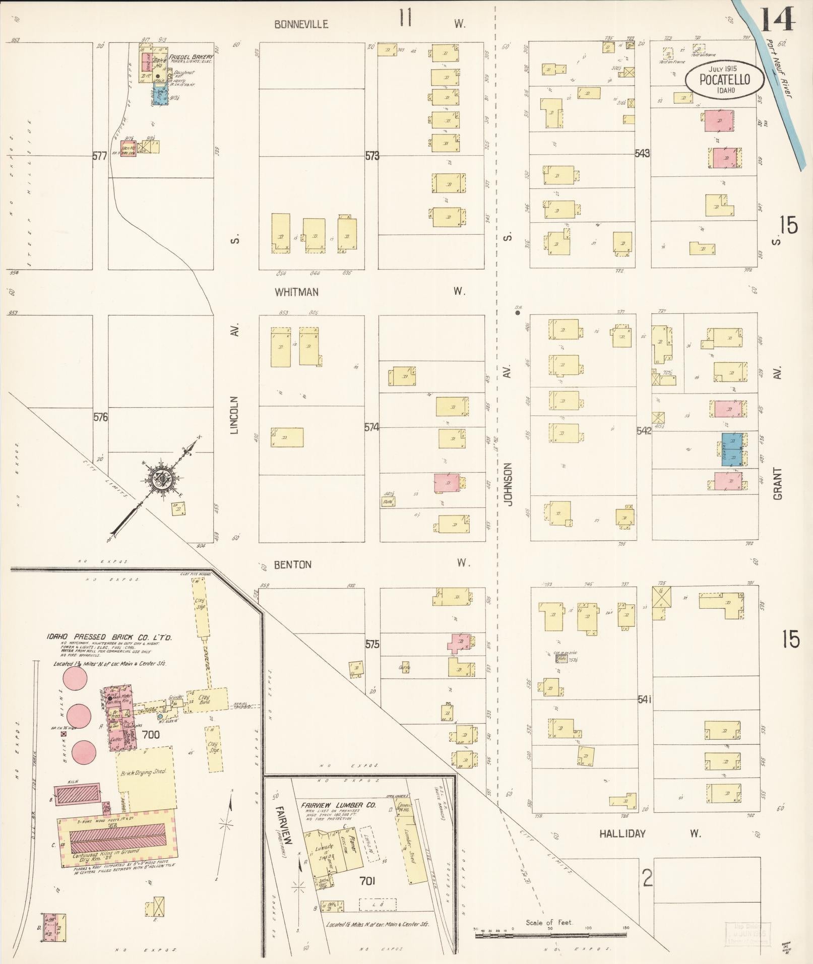 Sanborn Fire Insurance Map from Pocatello, Bannock County, Idaho (1915), Sheet #0014 - Complete Map Set gallery image, historic Sanborn map, vintage wall art, Idaho Idaho