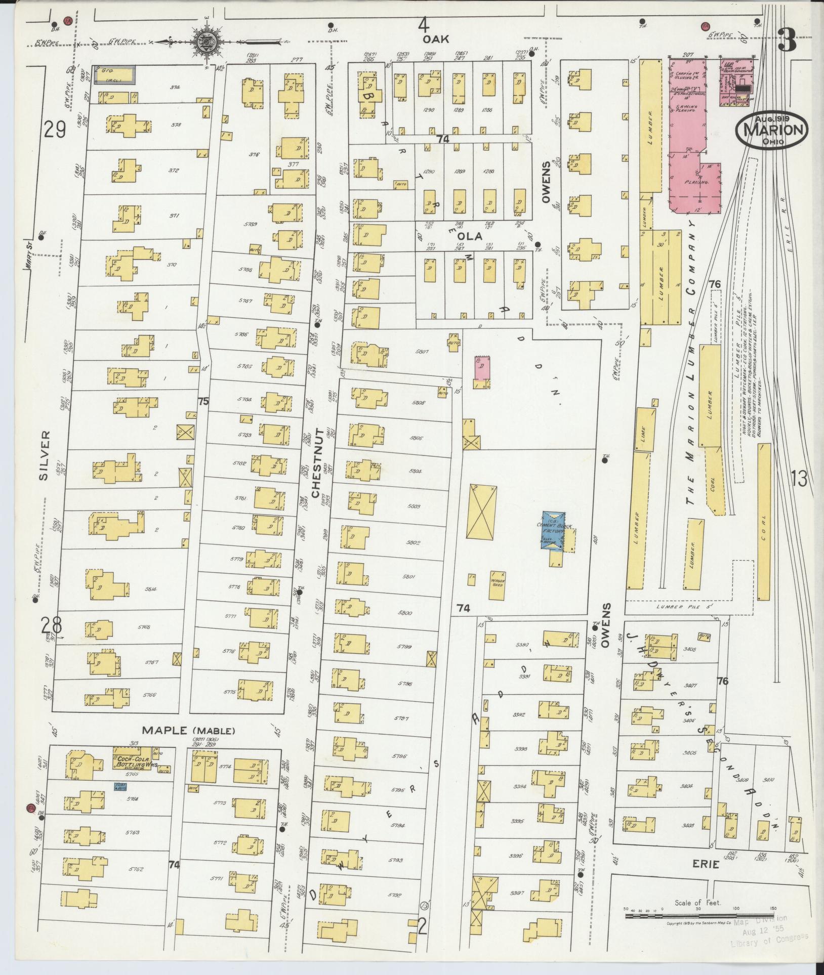 Sanborn Fire Insurance Map from Marion, Marion County, Ohio (1919), Sheet #0003 - Complete Map Set gallery image, historic Sanborn map, vintage wall art, Ohio Ohio