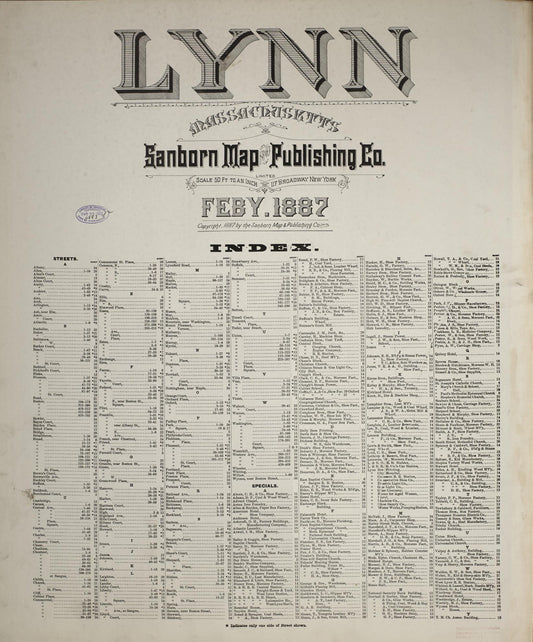 Sanborn Fire Insurance Map from Lynn, Essex County, Massachusetts (1887), Sheet #0001 - Historic Sanborn Fire Insurance Map Print, vintage old map wall art, antique decor, genealogy gift, Massachusetts Massachusetts map