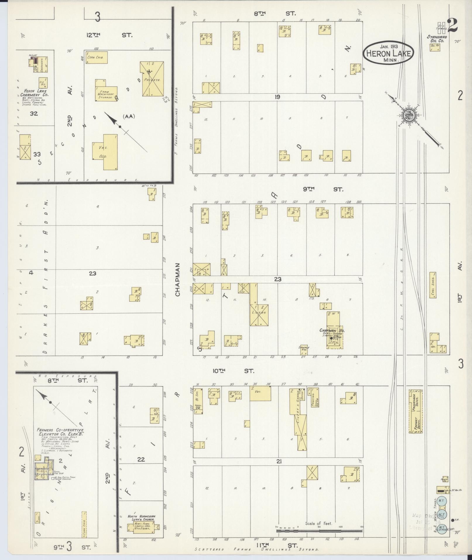 Sanborn Fire Insurance Map from Heron Lake, Jackson County, Minnesota (1913), Sheet #0002 - Complete Map Set gallery image, historic Sanborn map, vintage wall art, Minnesota Minnesota