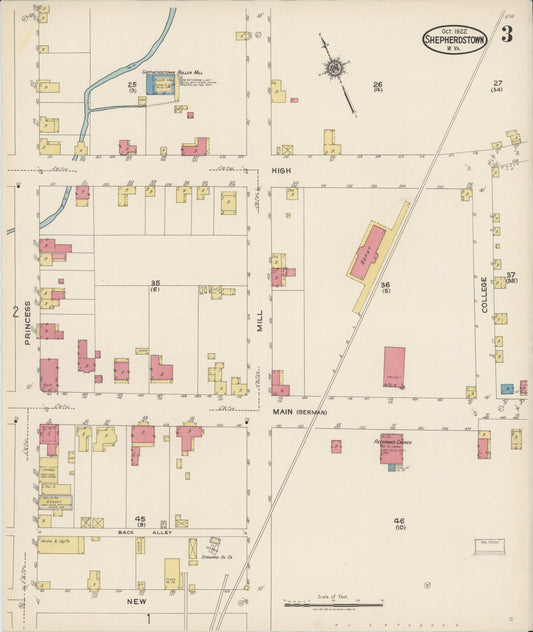 Sanborn Fire Insurance Map from Shepherdstown, Jefferson County, West Virginia (1922), Sheet #0003 - Historic Sanborn Fire Insurance Map Print, vintage old map wall art, antique decor, genealogy gift, West Virginia West Virginia map