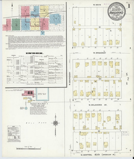 Sanborn Fire Insurance Map from Anadarko, Caddo County, Oklahoma (1910), Sheet #0001 - Historic Sanborn Fire Insurance Map Print, vintage old map wall art, antique decor, genealogy gift, Oklahoma Oklahoma map