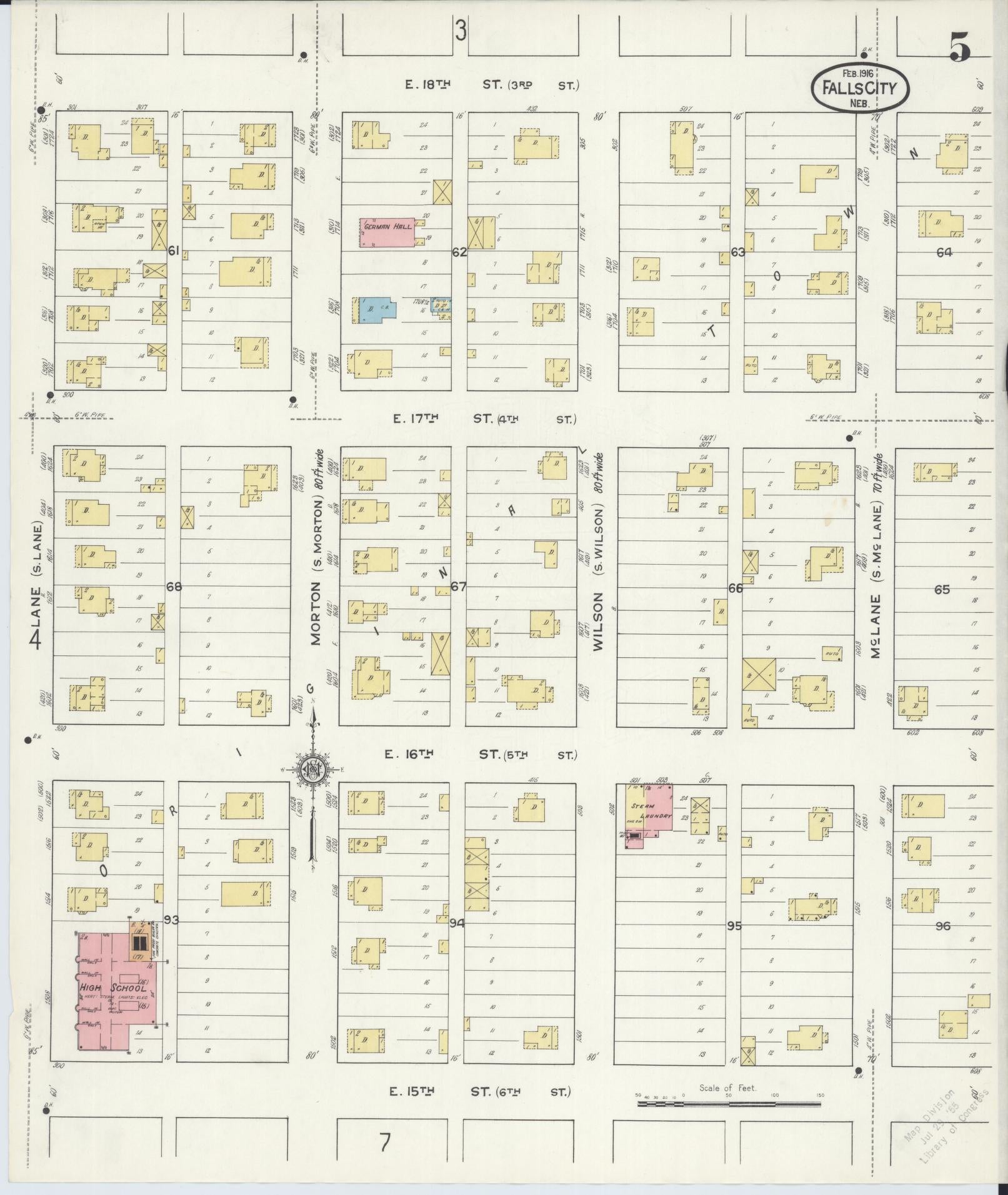 Sanborn Fire Insurance Map from Falls City, Richardson County, Nebraska (1916), Sheet #0005 - Complete Map Set gallery image, historic Sanborn map, vintage wall art, Nebraska Nebraska