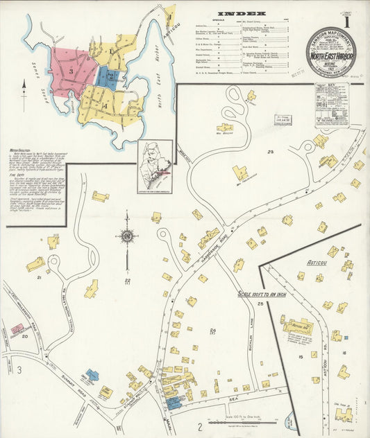 Sanborn Fire Insurance Map from North East Harbor, Hancock County, Maine (1921), Sheet #0001 - Complete Map Set gallery image, historic Sanborn map, vintage wall art, Maine Maine