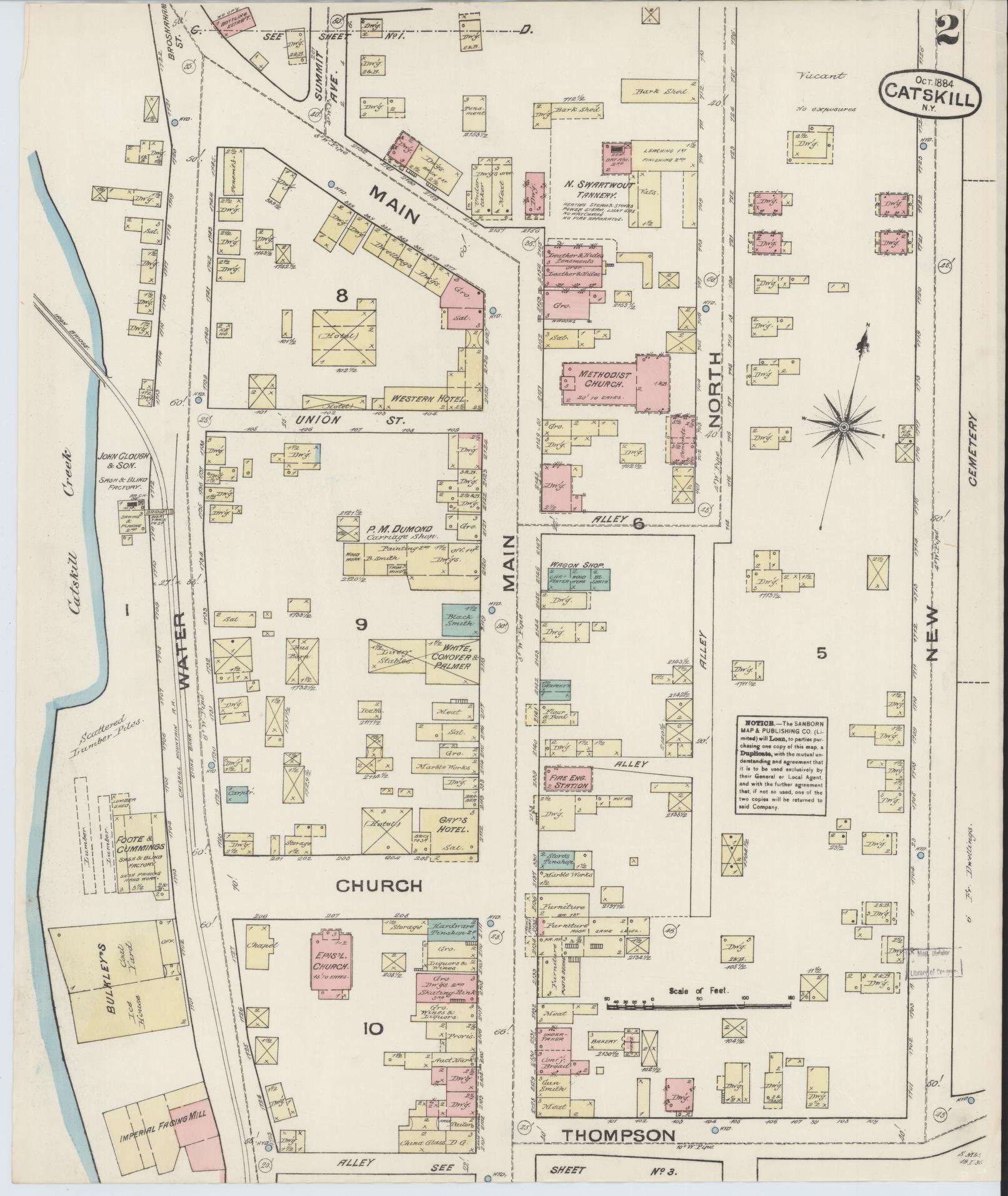Sanborn Fire Insurance Map from Catskill, Greene County, New York (1884), Sheet #0002 - Historic Sanborn Fire Insurance Map Print, vintage old map wall art, antique decor, genealogy gift, New York New York map