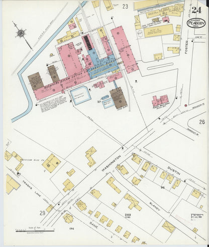 Sanborn Fire Insurance Map from Peabody, Essex County, Massachusetts (1920), Sheet #0024 - Historic Sanborn Fire Insurance Map Print, vintage old map wall art, antique decor, genealogy gift, Massachusetts Massachusetts map