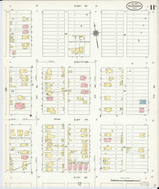 Sanborn Fire Insurance Map from Durango, La Plata County, Colorado (1910), Sheet #0011 - Historic Sanborn Fire Insurance Map Print, vintage old map wall art, antique decor, genealogy gift, Colorado Colorado map