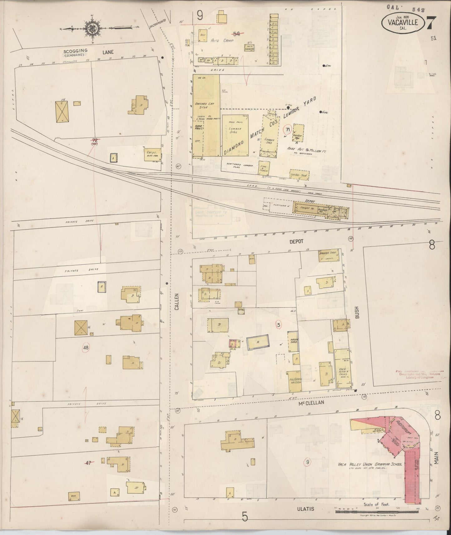 Sanborn Fire Insurance Map from Vacaville, Solano County, California (1941), Sheet #0007 - Complete Map Set gallery image, historic Sanborn map, vintage wall art, California California