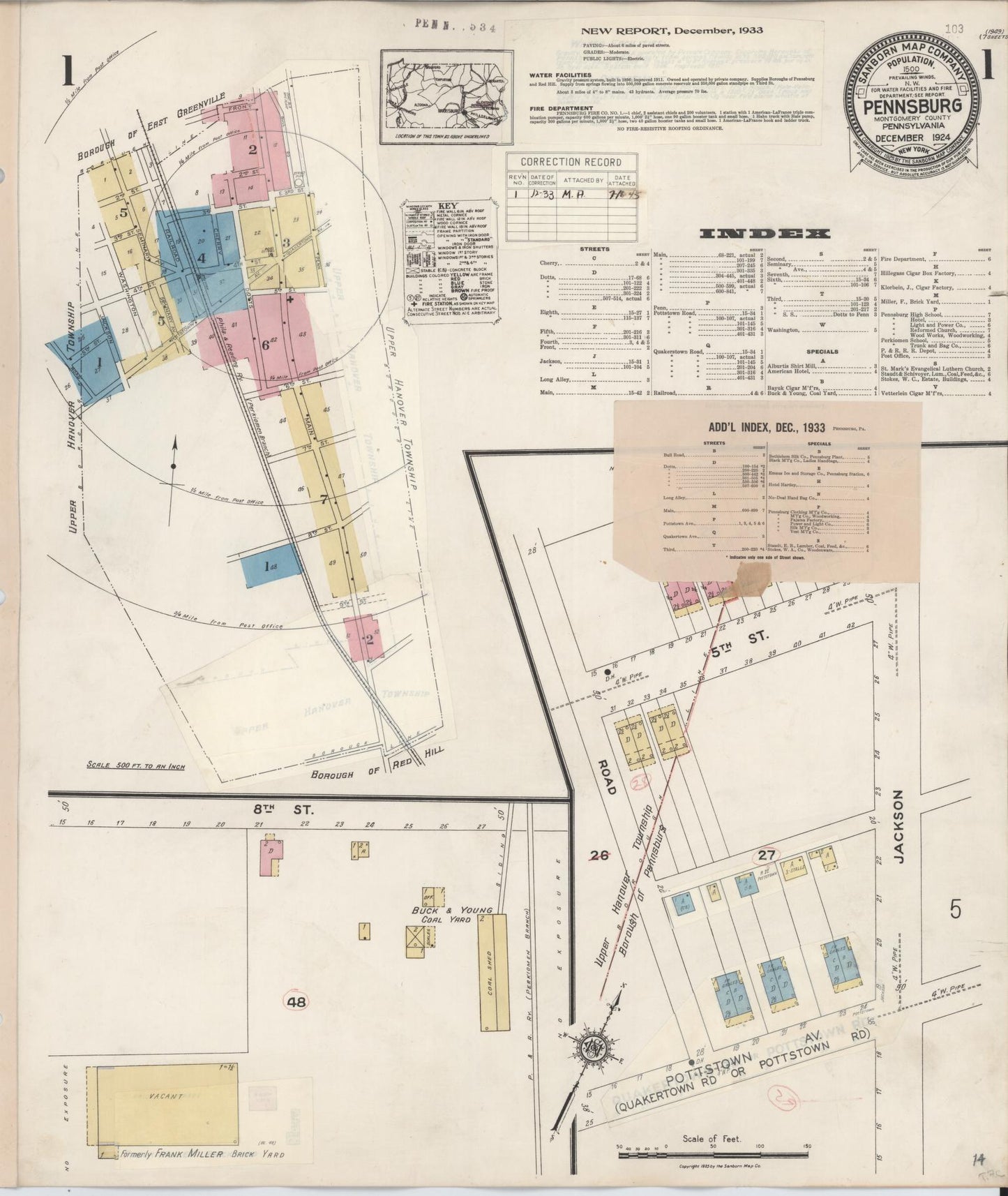 Sanborn Fire Insurance Map from Pennsburg, Montgomery County, Pennsylvania (1933), Sheet #0001 - Complete Map Set gallery image, historic Sanborn map, vintage wall art, Pennsylvania Pennsylvania