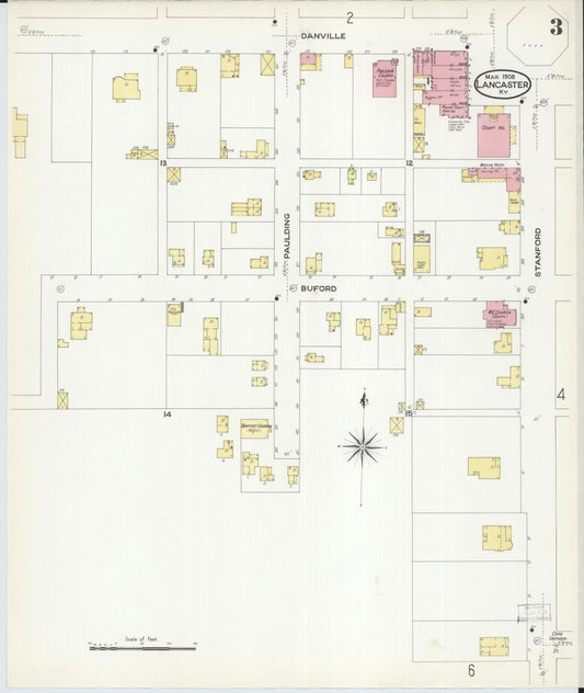 Sanborn Fire Insurance Map from Lancaster, Garrard County, Kentucky (1908), Sheet #0003 - Historic Sanborn Fire Insurance Map Print, vintage old map wall art, antique decor, genealogy gift, Kentucky Kentucky map