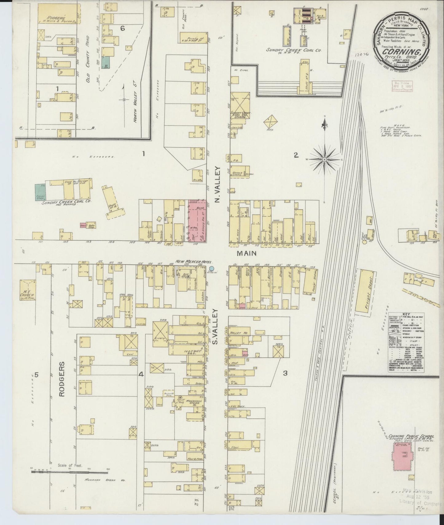 Sanborn Fire Insurance Map from Corning, Perry County, Ohio (1893), Sheet #0001 - Historic Sanborn Fire Insurance Map Print, vintage old map wall art, antique decor, genealogy gift, Ohio Ohio map