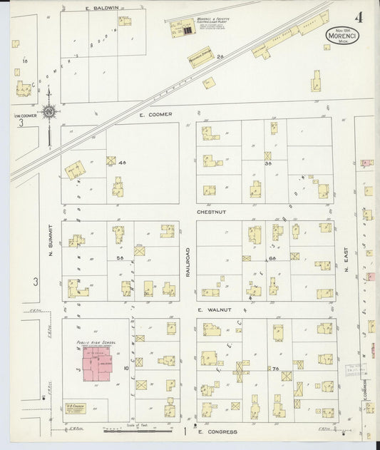 Sanborn Fire Insurance Map from Morenci, Lenawee County, Michigan (1914), Sheet #0004 - Historic Sanborn Fire Insurance Map Print, vintage old map wall art, antique decor, genealogy gift, Michigan Michigan map