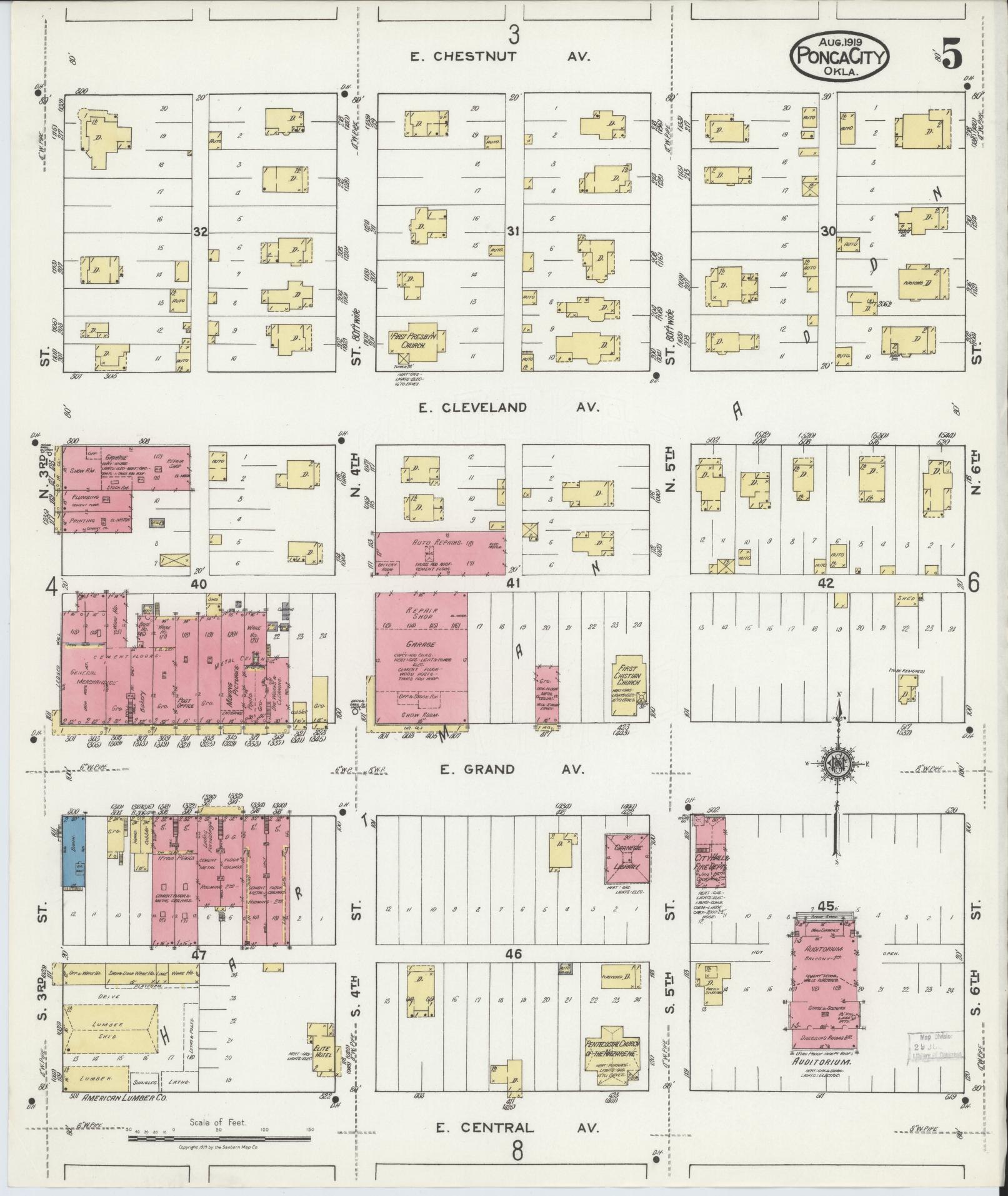 Sanborn Fire Insurance Map from Ponca City, Kay County, Oklahoma (1919), Sheet #0005 - Complete Map Set gallery image, historic Sanborn map, vintage wall art, Oklahoma Oklahoma