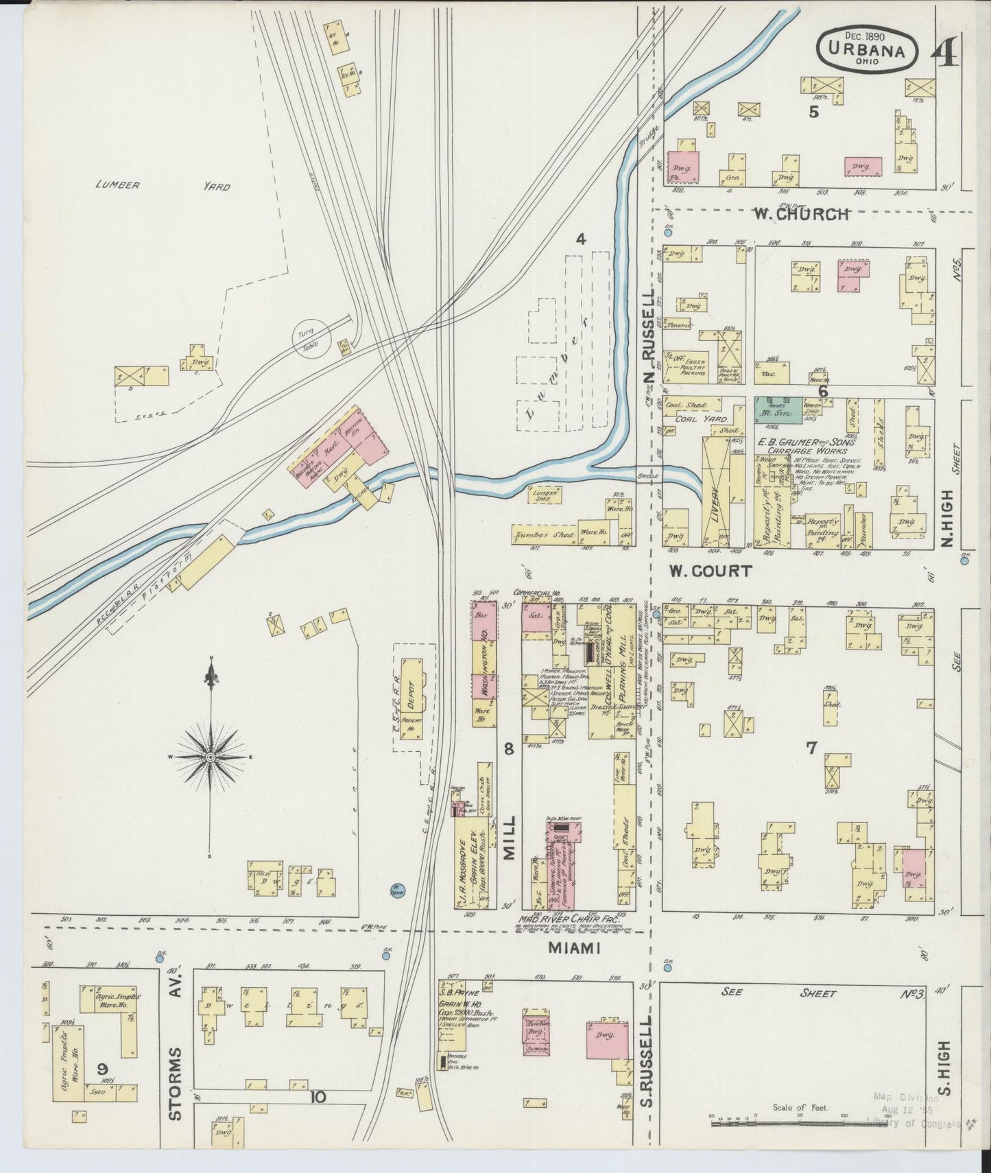 Sanborn Fire Insurance Map from Urbana, Champaign County, Ohio (1890), Sheet #0004 - Complete Map Set gallery image, historic Sanborn map, vintage wall art, Ohio Ohio