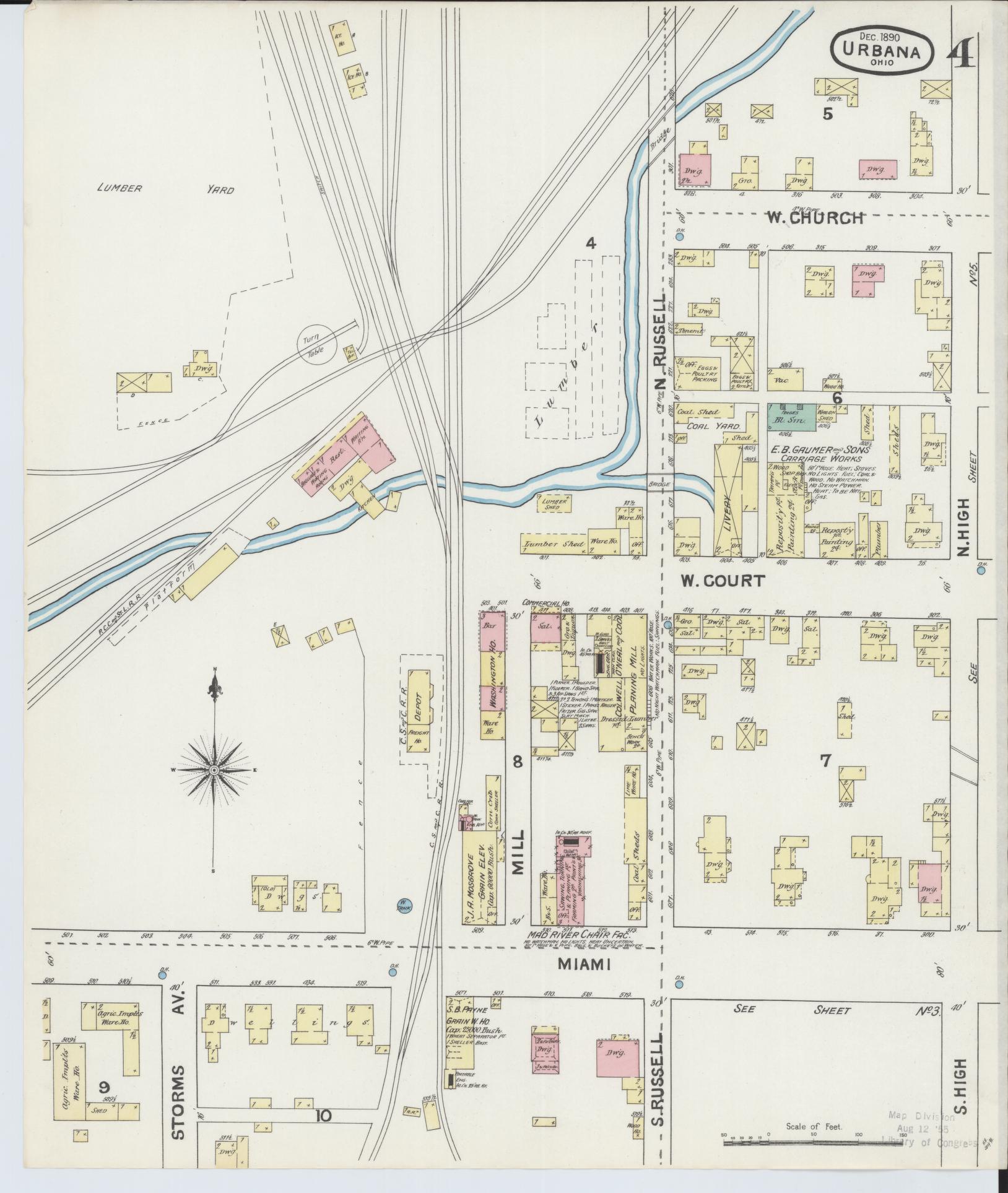 Sanborn Fire Insurance Map from Urbana, Champaign County, Ohio (1890), Sheet #0004 - Complete Map Set gallery image, historic Sanborn map, vintage wall art, Ohio Ohio