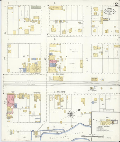 Sanborn Fire Insurance Map from Lovelock, Pershing County, Nevada (1907), Sheet #0002 - Complete Map Set gallery image, historic Sanborn map, vintage wall art, Nevada Nevada