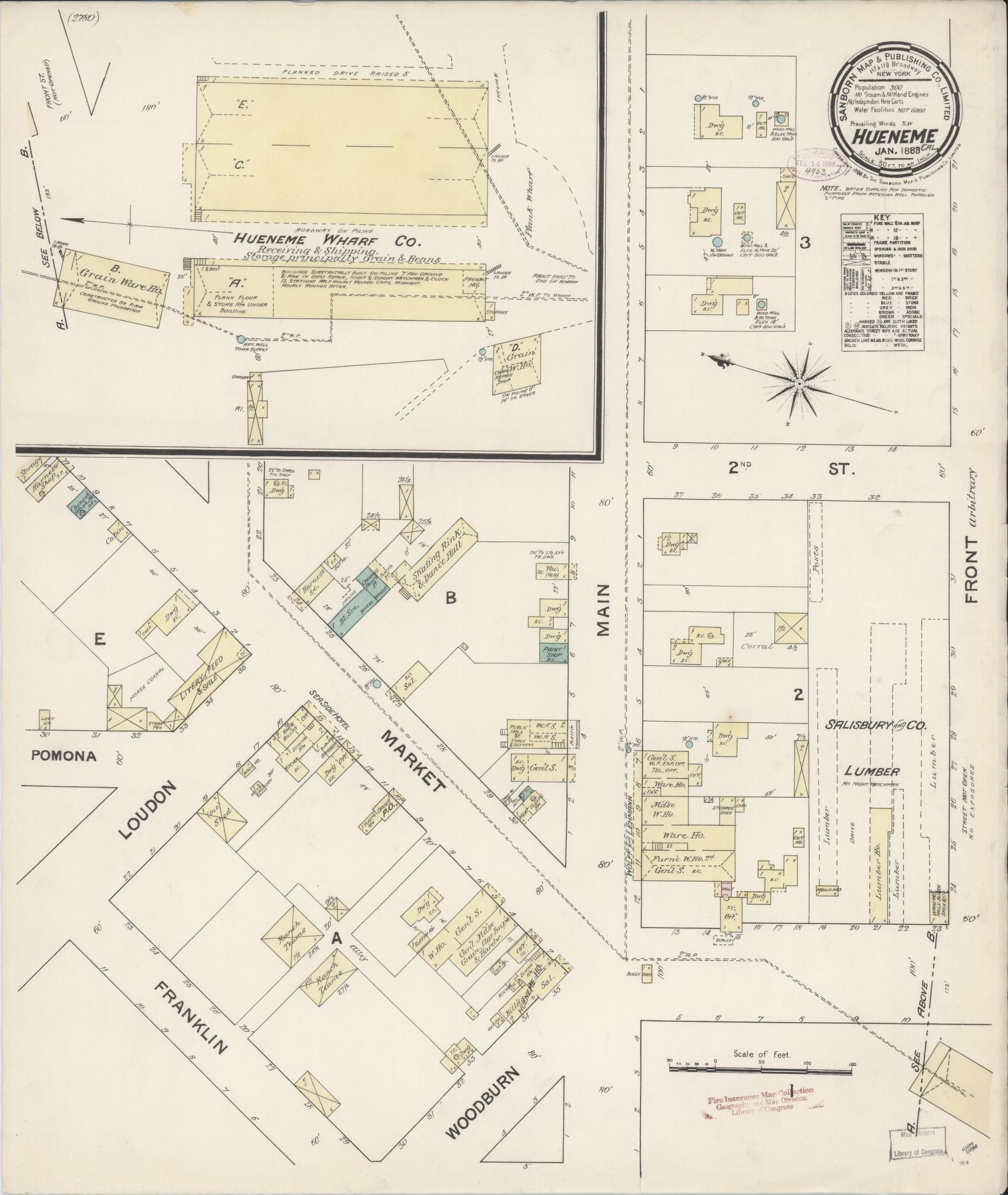 Sanborn Fire Insurance Map from Hueneme, Ventura County, California (1888), Sheet #0001 - Historic Sanborn Fire Insurance Map Print, vintage old map wall art, antique decor, genealogy gift, California California map