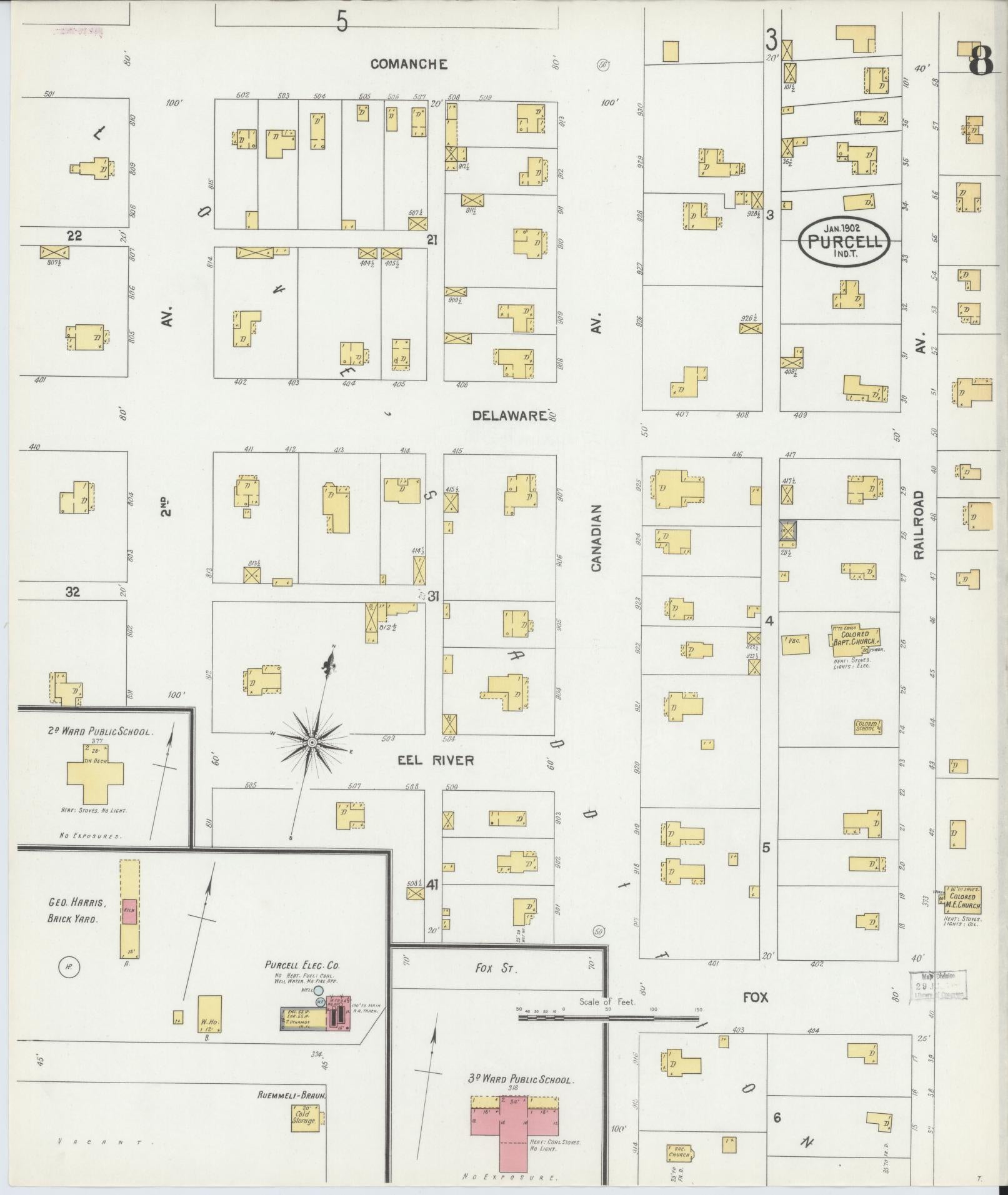 Sanborn Fire Insurance Map from Purcell, McClain County, Oklahoma (1902), Sheet #0008 - Complete Map Set gallery image, historic Sanborn map, vintage wall art, Oklahoma Oklahoma