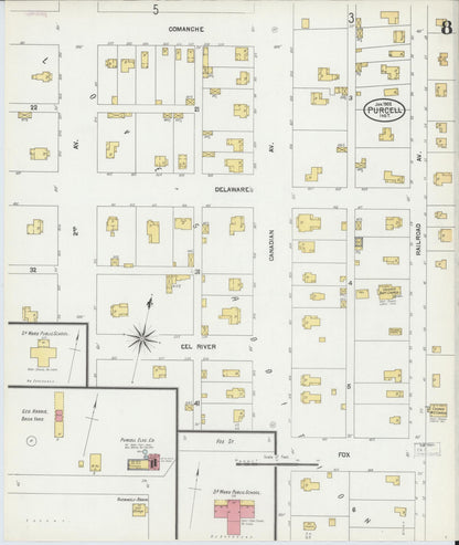 Sanborn Fire Insurance Map from Purcell, McClain County, Oklahoma (1902), Sheet #0008 - Complete Map Set gallery image, historic Sanborn map, vintage wall art, Oklahoma Oklahoma