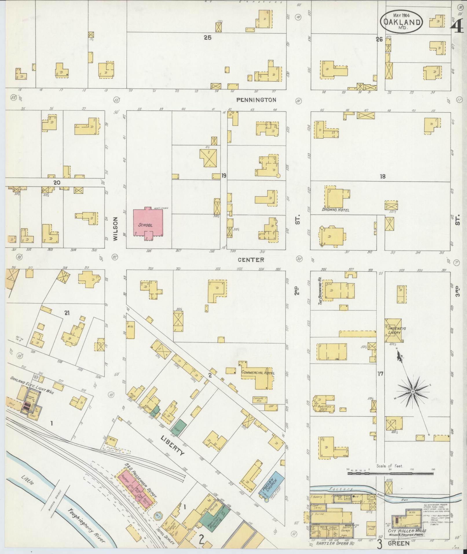 Sanborn Fire Insurance Map from Oakland, Garrett County, Maryland (1904), Sheet #0004 - Historic Sanborn Fire Insurance Map Print, vintage old map wall art, antique decor, genealogy gift, Maryland Maryland map