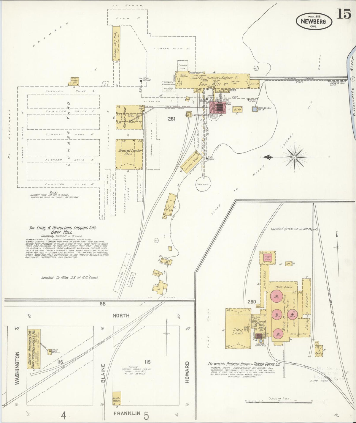 Sanborn Fire Insurance Map from Newberg, Yamhill County, Oregon (1905), Sheet #0015 - Historic Sanborn Fire Insurance Map Print, vintage old map wall art, antique decor, genealogy gift, Oregon Oregon map