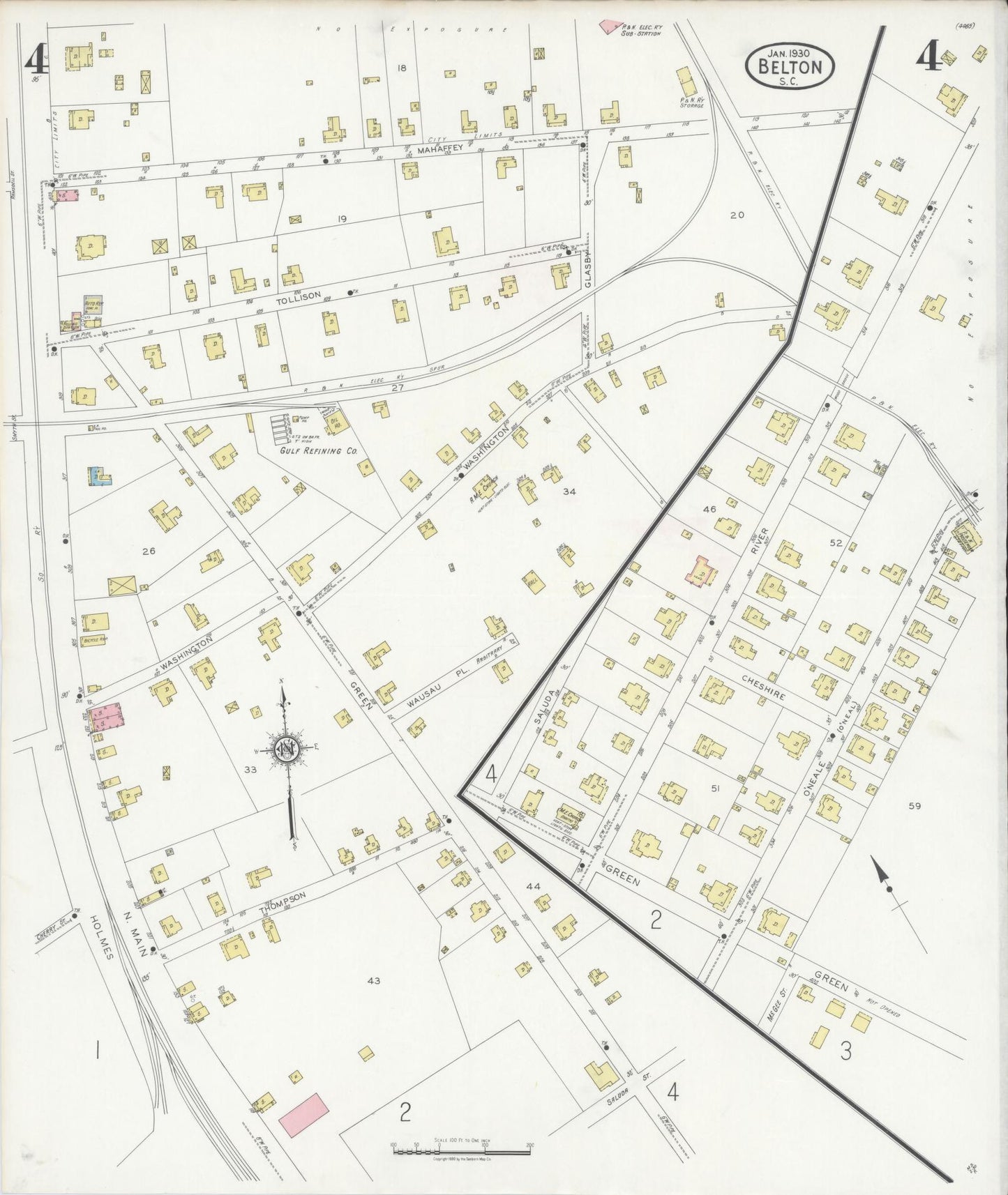 Sanborn Fire Insurance Map from Belton, Anderson County, South Carolina (1930), Sheet #0004 - Historic Sanborn Fire Insurance Map Print, vintage old map wall art, antique decor, genealogy gift, South Carolina South Carolina map