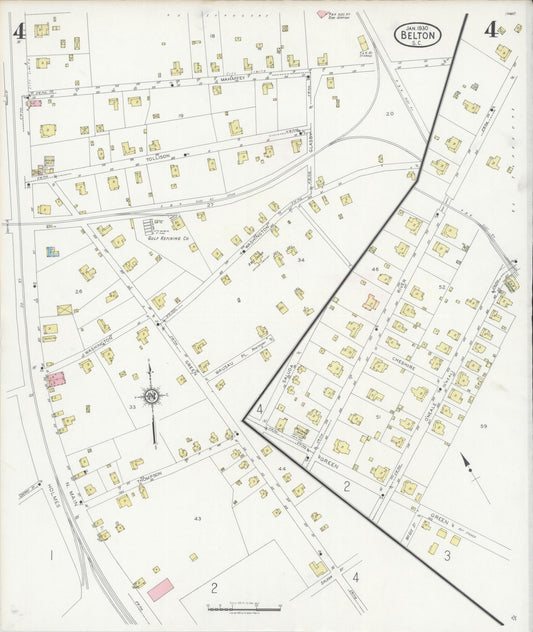 Sanborn Fire Insurance Map from Belton, Anderson County, South Carolina (1930), Sheet #0004 - Historic Sanborn Fire Insurance Map Print, vintage old map wall art, antique decor, genealogy gift, South Carolina South Carolina map