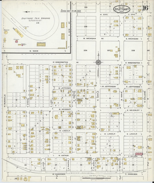 Sanborn Fire Insurance Map from Stuttgart, Arkansas County, Arkansas (1917), Sheet #0016 - Historic Sanborn Fire Insurance Map Print, vintage old map wall art, antique decor, genealogy gift, Stuttgart Arkansas map