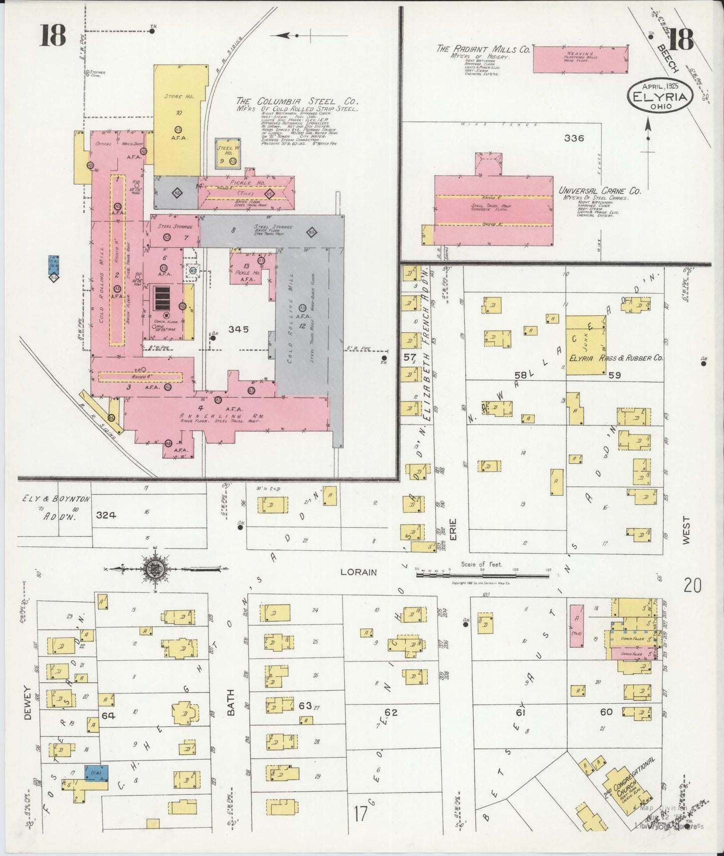 Sanborn Fire Insurance Map from Elyria, Lorain County, Ohio (1925), Sheet #0018 - Historic Sanborn Fire Insurance Map Print, vintage old map wall art, antique decor, genealogy gift, Ohio Ohio map