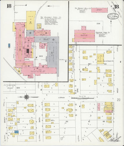 Sanborn Fire Insurance Map from Elyria, Lorain County, Ohio (1925), Sheet #0018 - Historic Sanborn Fire Insurance Map Print, vintage old map wall art, antique decor, genealogy gift, Ohio Ohio map