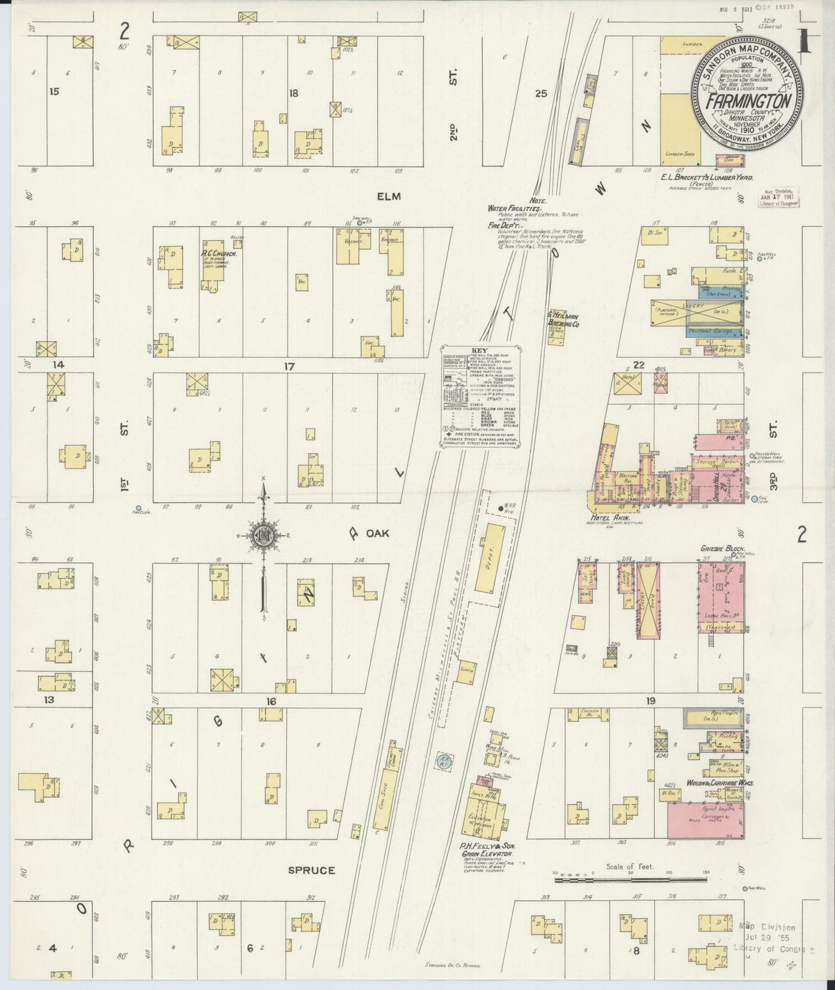 Sanborn Fire Insurance Map from Farmington, Dakota County, Minnesota (1910), Sheet #0001 - Complete Map Set gallery image, historic Sanborn map, vintage wall art, Minnesota Minnesota