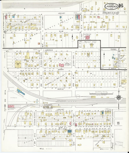 Sanborn Fire Insurance Map from Lawrence, Douglas County, Kansas (1918), Sheet #0016 - Complete Map Set gallery image, historic Sanborn map, vintage wall art, Kansas Kansas