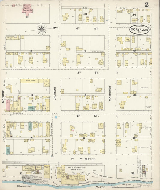 Sanborn Fire Insurance Map from Corvallis, Benton County, Oregon (1890), Sheet #0002 - Historic Sanborn Fire Insurance Map Print, vintage old map wall art, antique decor, genealogy gift, Oregon Oregon map