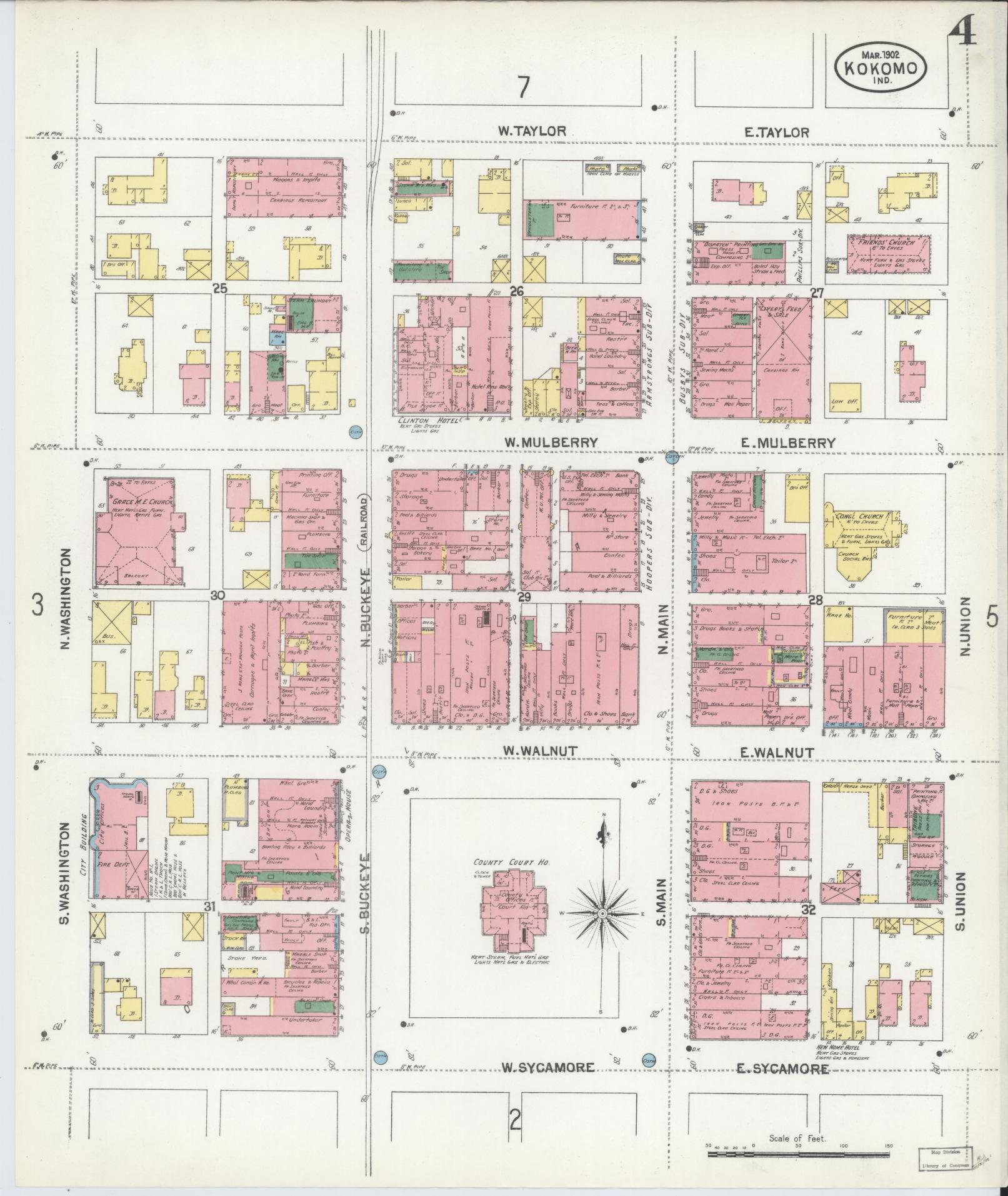 Sanborn Fire Insurance Map from Kokomo, Howard County, Indiana (1902), Sheet #0004 - Complete Map Set gallery image, historic Sanborn map, vintage wall art, Indiana Indiana