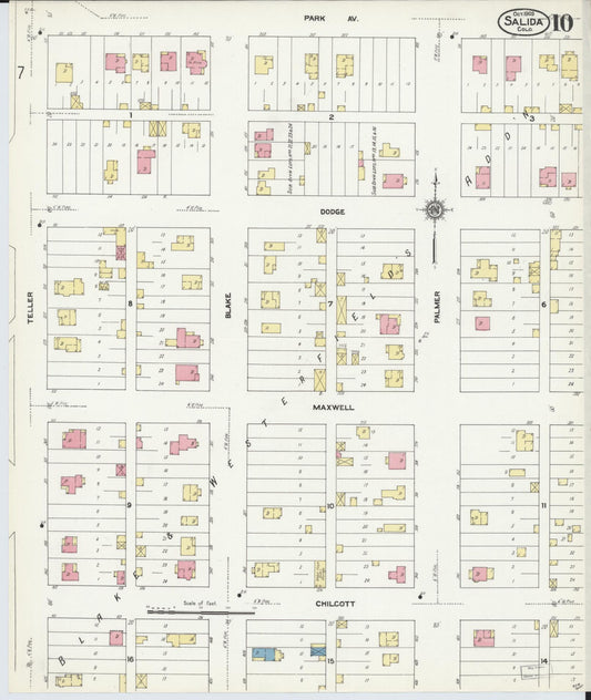 Sanborn Fire Insurance Map from Salida, Chaffee County, Colorado (1909), Sheet #0010 - Historic Sanborn Fire Insurance Map Print, vintage old map wall art, antique decor, genealogy gift, Colorado Colorado map