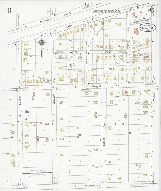 Sanborn Fire Insurance Map from Villa Park, Du Page County, Illinois (1925), Sheet #0006 - Historic Sanborn Fire Insurance Map Print, vintage old map wall art, antique decor, genealogy gift, Illinois Illinois map