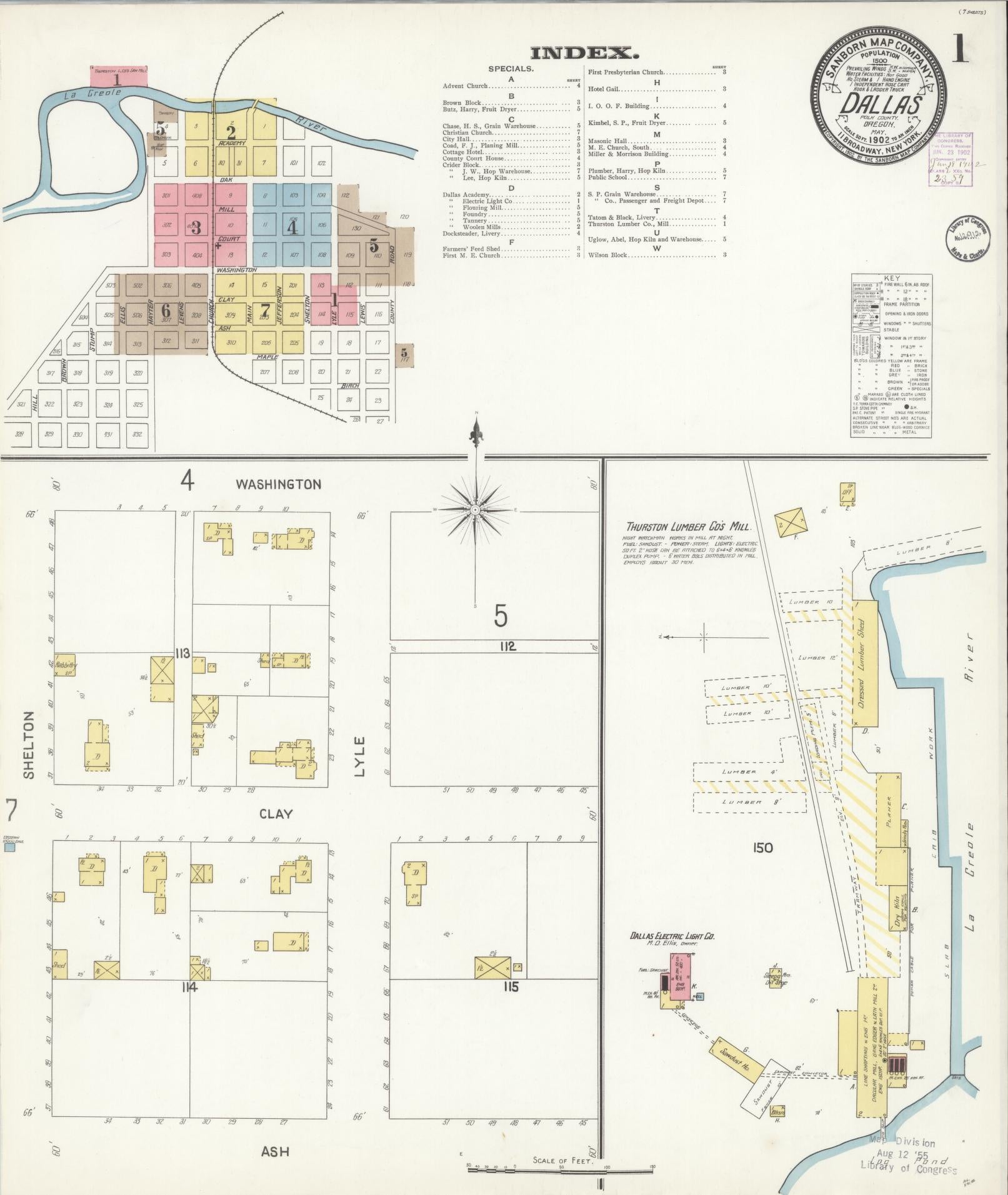 Sanborn Fire Insurance Map from Dallas, Polk County, Oregon (1902), Sheet #0001 - Complete Map Set gallery image, historic Sanborn map, vintage wall art, Oregon Oregon