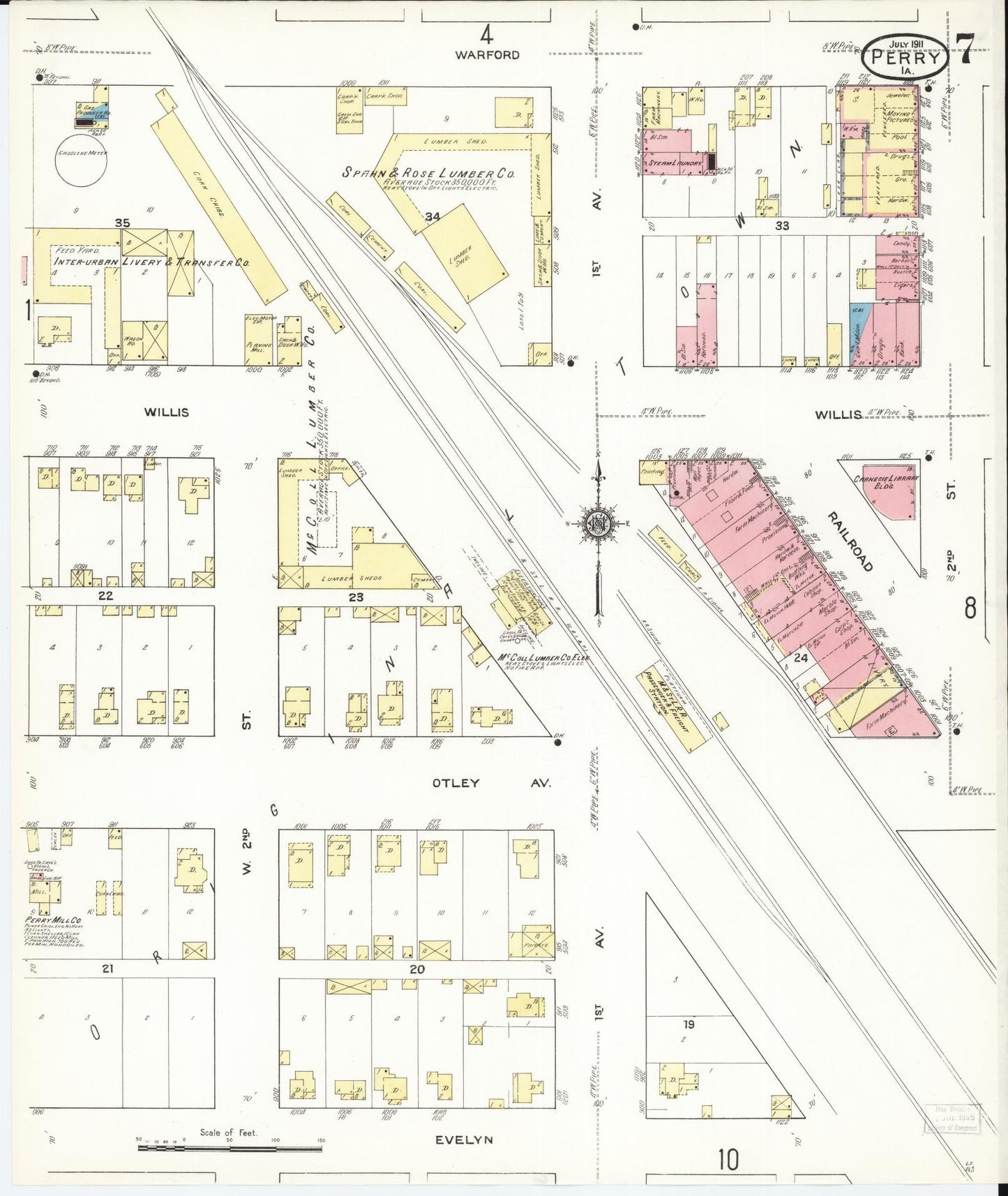 Sanborn Fire Insurance Map from Perry, Dallas County, Iowa (1911), Sheet #0007 - Historic Sanborn Fire Insurance Map Print, vintage old map wall art