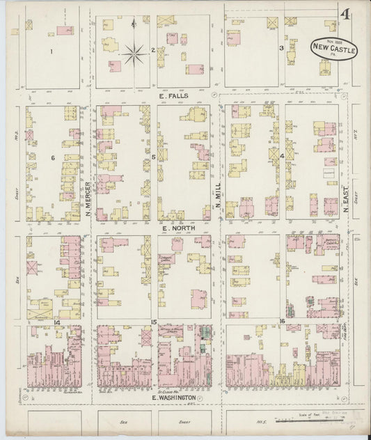 Sanborn Fire Insurance Map from New Castle, Lawrence County, Pennsylvania (1888), Sheet #0004 - Historic Sanborn Fire Insurance Map Print, vintage old map wall art, antique decor, genealogy gift, Pennsylvania Pennsylvania map